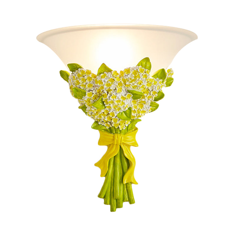 Vivolux | 1-Head Frosted Glass Wandleuchte Modern Weiße Schmale Wandlampe mit Gelb/Pink Gypsophila Blumenarrangement Element