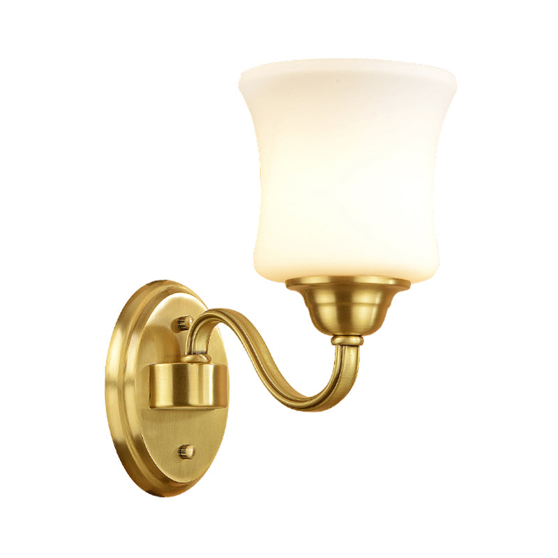 Vivolux | Zylinder Schirm Schlafzimmer Wandmontage Licht Traditioneller Stil Milchglas 1/2-Licht Messingfinish Wandlampe