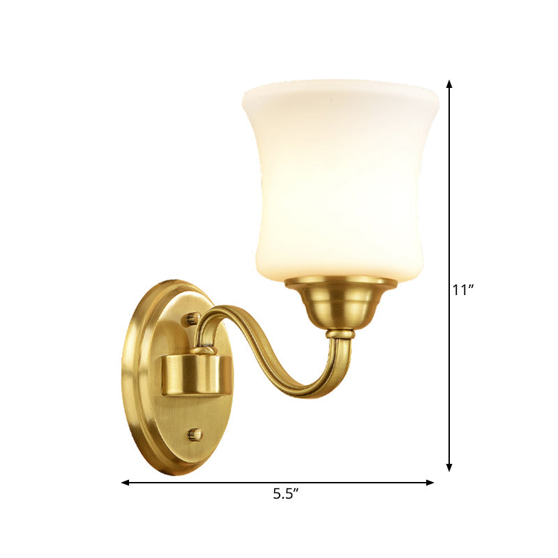 Vivolux | Zylinder Schirm Schlafzimmer Wandmontage Licht Traditioneller Stil Milchglas 1/2-Licht Messingfinish Wandlampe