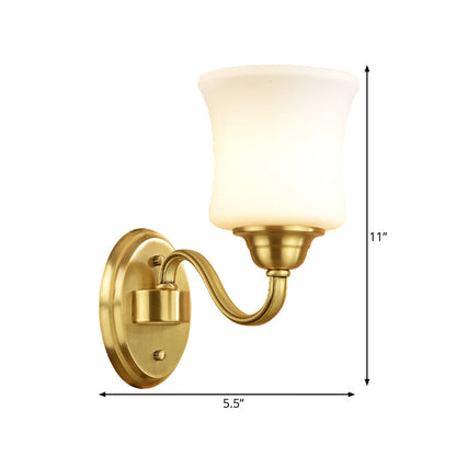 Vivolux | Zylinder Schirm Schlafzimmer Wandmontage Licht Traditioneller Stil Milchglas 1/2-Licht Messingfinish Wandlampe
