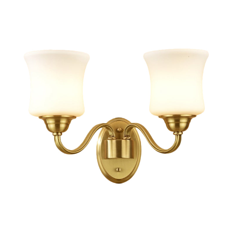 Vivolux | Zylinder Schirm Schlafzimmer Wandmontage Licht Traditioneller Stil Milchglas 1/2-Licht Messingfinish Wandlampe