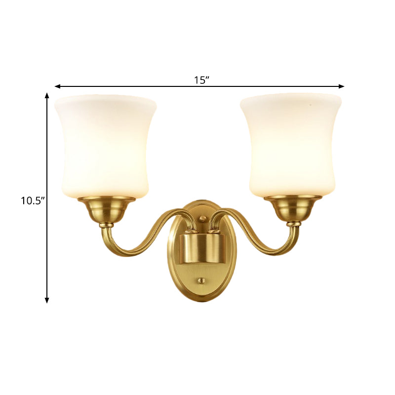 Vivolux | Zylinder Schirm Schlafzimmer Wandmontage Licht Traditioneller Stil Milchglas 1/2-Licht Messingfinish Wandlampe