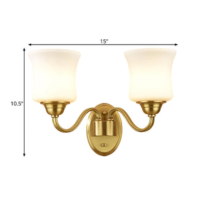Vivolux | Zylinder Schirm Schlafzimmer Wandmontage Licht Traditioneller Stil Milchglas 1/2-Licht Messingfinish Wandlampe