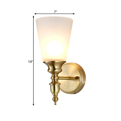 Vivolux | Frosted Glass Conical Wandlamp Vintage Stijl 1/2-Kop Binnenwandverlichting in Messing