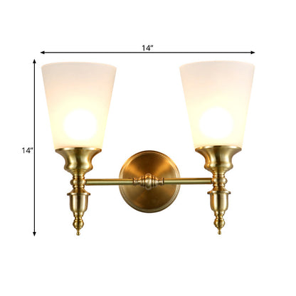 Vivolux | Frosted Glass Conical Wandlamp Vintage Stijl 1/2-Kop Binnenwandverlichting in Messing