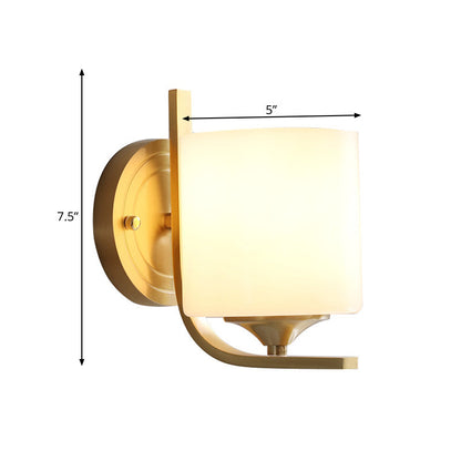 Vivolux | 1 Lichttrommel Schirm Wand Sconce Licht Modernismus Stil Weißes Glas Wandlampe in Messing für Schlafzimmer