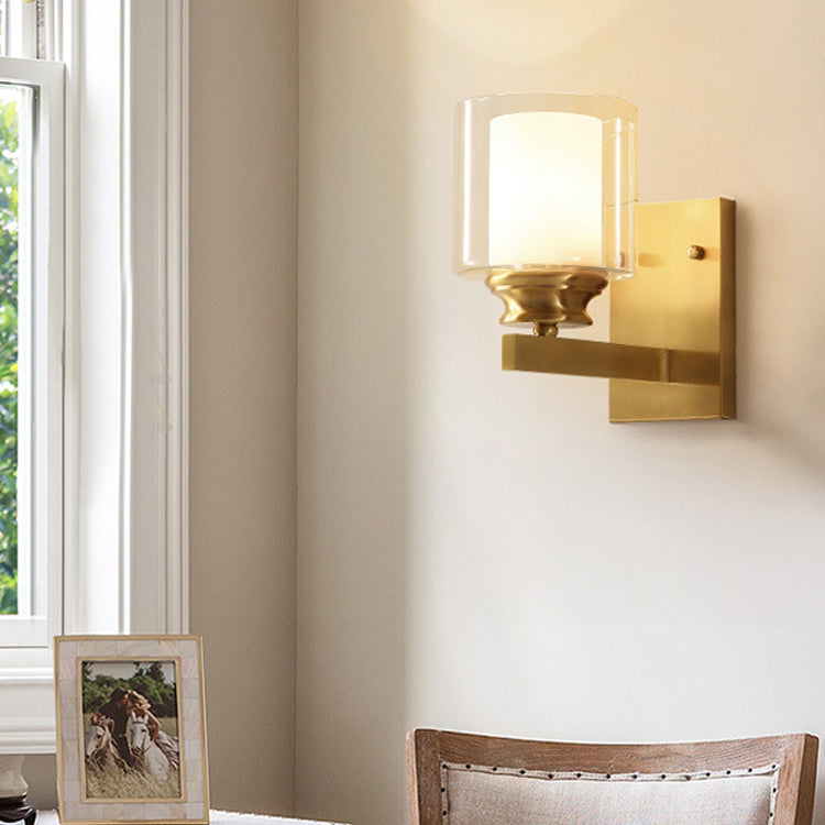 Vivolux | Klar Glas Trommel Wandmontierte Leuchte Modern Stil 1 Kopf Esszimmer Wandbeleuchtung in Messing