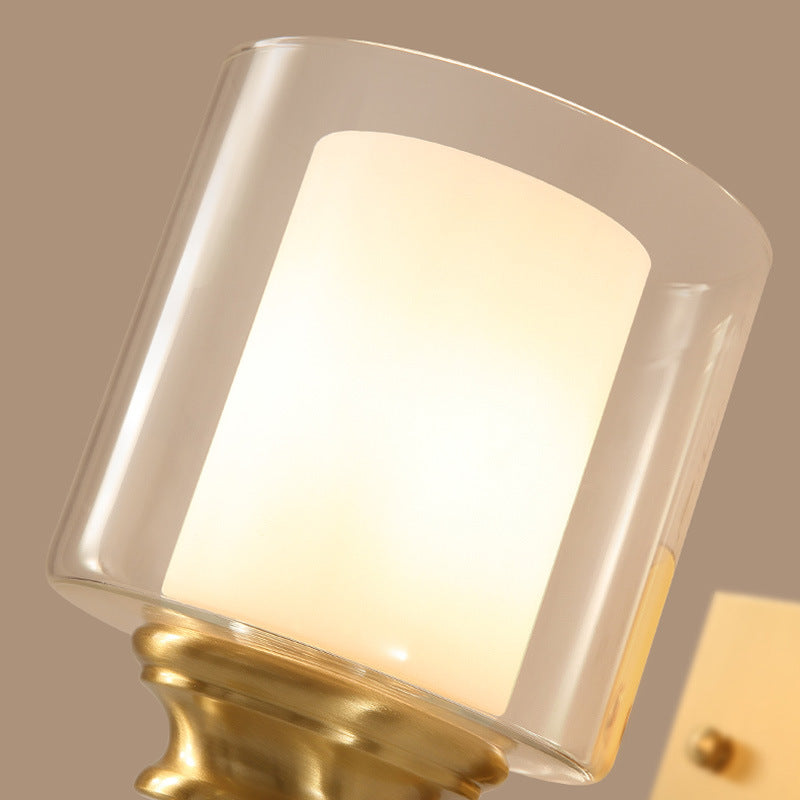 Vivolux | Klar Glas Trommel Wandmontierte Leuchte Modern Stil 1 Kopf Esszimmer Wandbeleuchtung in Messing