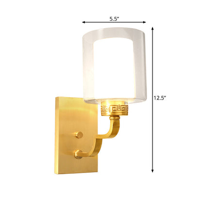 Vivolux | 1 Kopf Wandbeleuchtung mit Zylinder-Schirm klarem und weißem Glas moderner Stil Schlafzimmer Wandwandleuchte in Messing