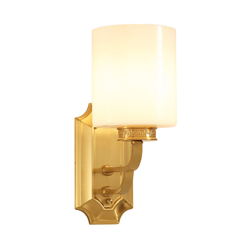 Vivolux | Drum Opal Glas Wandverlichting Modern Stylish 1 Licht Woonkamer Wandlamp Fixture in Messing