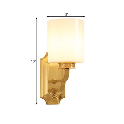 Vivolux | Drum Opal Glas Wandverlichting Modern Stylish 1 Licht Woonkamer Wandlamp Fixture in Messing