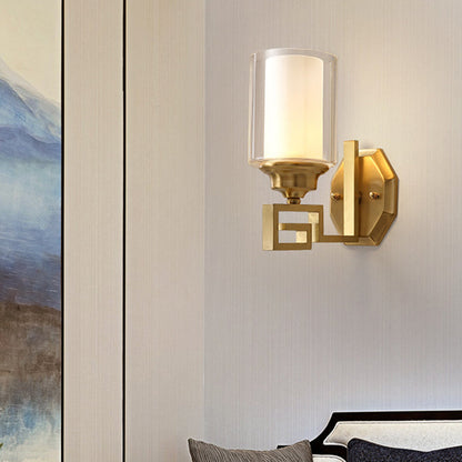 Vivolux | Zylinder Klar Glas Wandlampe Modern Stilvoll 1 Licht Wohnzimmer Wandleuchte in Messing