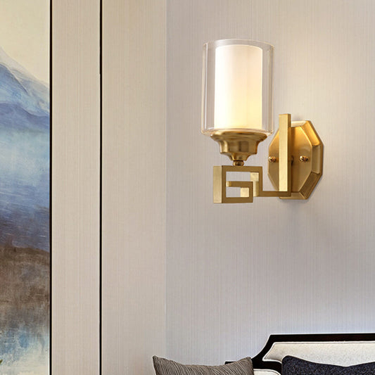 Vivolux | Zylinder Klar Glas Wandlampe Modern Stilvoll 1 Licht Wohnzimmer Wandleuchte in Messing