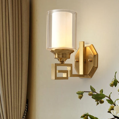 Vivolux | Zylinder Klar Glas Wandlampe Modern Stilvoll 1 Licht Wohnzimmer Wandleuchte in Messing