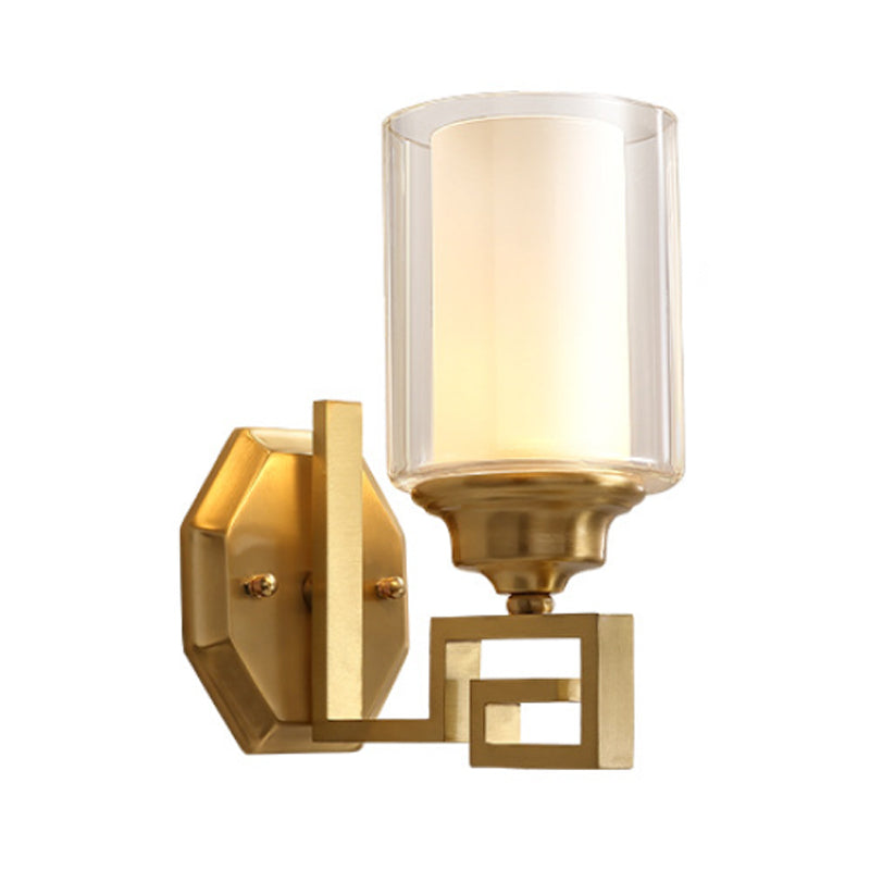 Vivolux | Zylinder Klar Glas Wandlampe Modern Stilvoll 1 Licht Wohnzimmer Wandleuchte in Messing