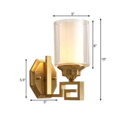 Vivolux | Zylinder Klar Glas Wandlampe Modern Stilvoll 1 Licht Wohnzimmer Wandleuchte in Messing