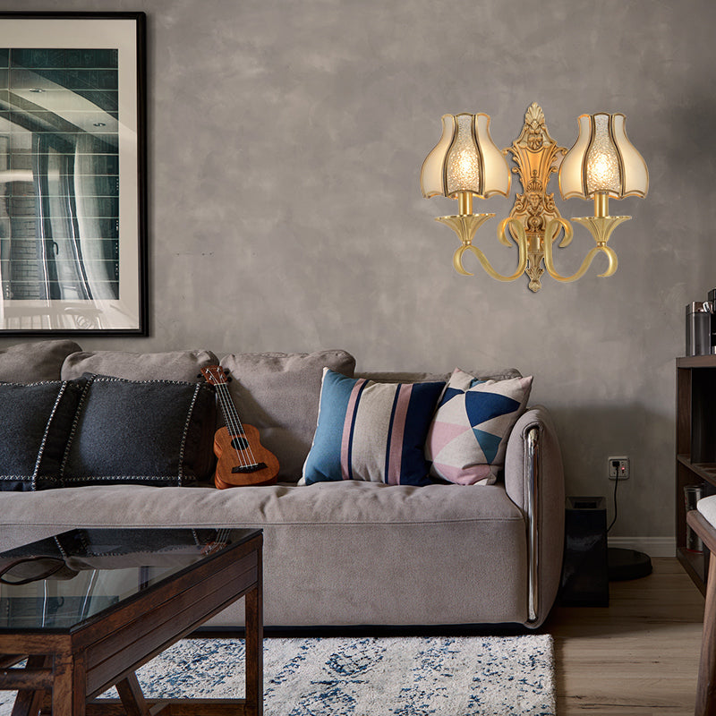 Vivolux | 1/2 Fassung Metall Wandlampe Traditionell Messing Geschwungen Wohnzimmer Wandlicht Leuchte