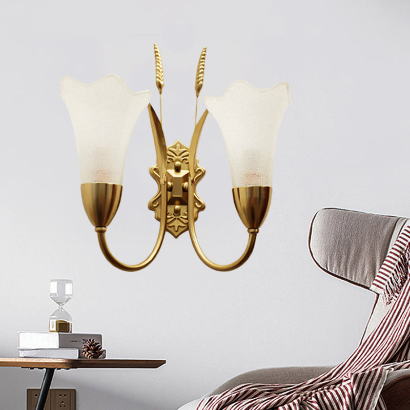 Vivolux | Opal Glas Petal Wandlamp Fixture Lodge Stylisch 1/2-Licht Wohnzimmer Wandleuchte in Messing