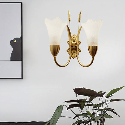 Vivolux | Opal Glas Petal Wandlamp Fixture Lodge Stylisch 1/2-Licht Wohnzimmer Wandleuchte in Messing