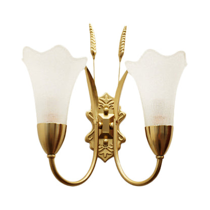 Vivolux | Opal Glas Petal Wandlamp Fixture Lodge Stylisch 1/2-Licht Wohnzimmer Wandleuchte in Messing