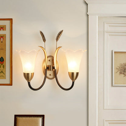 Vivolux | Opal Glas Petal Wandlamp Fixture Lodge Stylisch 1/2-Licht Wohnzimmer Wandleuchte in Messing
