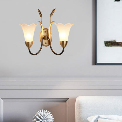 Vivolux | Opal Glas Petal Wandlamp Fixture Lodge Stylisch 1/2-Licht Wohnzimmer Wandleuchte in Messing