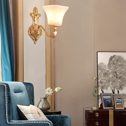 Vivolux | 1/2-Birnen Wandleuchten Armatur Traditioneller Stil Glockenschirm Mattes Glas Wandmontage Licht in Messing