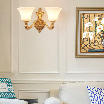Vivolux | 1/2-Birnen Wandleuchten Armatur Traditioneller Stil Glockenschirm Mattes Glas Wandmontage Licht in Messing