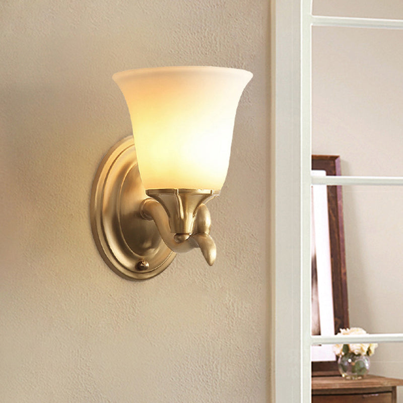 Vivolux | Bell Weiße Glas Wandlicht Modernismus Stil 1/2-Kopf Wohnzimmer Wandleuchte in Messing