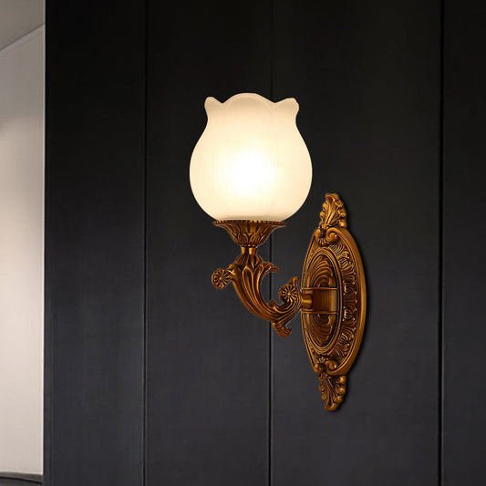 Vivolux | Petal Melkglas Wandlamp Traditioneel Stijlvol 1 Spaarlamp Slaapkamer Wandmontage Licht in Goud