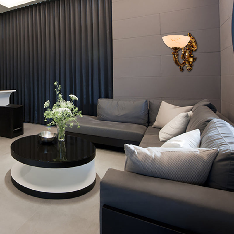 Vivolux | Antik Messing 1/2-Kugel Wandmontage Beleuchtung Kolonialstil Geätztes Glas Schirm Schatten Wandlampe