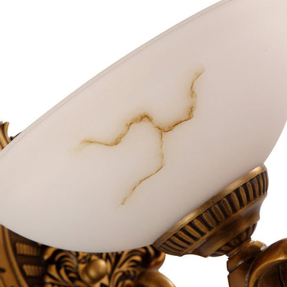 Vivolux | Antik Messing 1/2-Kugel Wandmontage Beleuchtung Kolonialstil Geätztes Glas Schirm Schatten Wandlampe