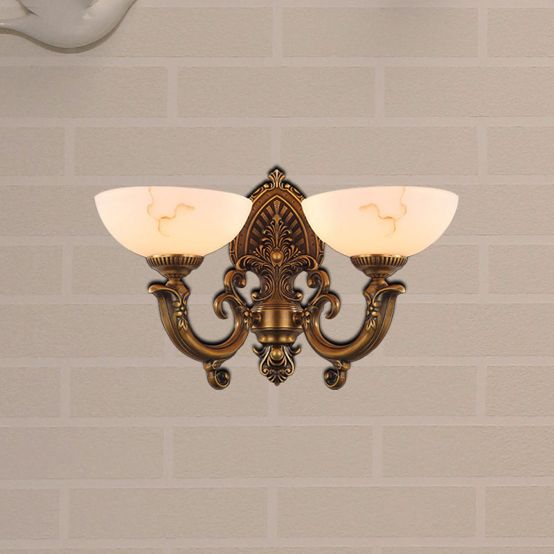 Vivolux | Antik Messing 1/2-Kugel Wandmontage Beleuchtung Kolonialstil Geätztes Glas Schirm Schatten Wandlampe