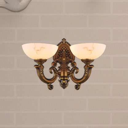 Vivolux | Antik Messing 1/2-Kugel Wandmontage Beleuchtung Kolonialstil Geätztes Glas Schirm Schatten Wandlampe