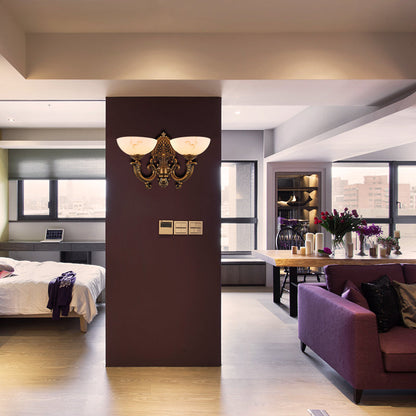 Vivolux | Antik Messing 1/2-Kugel Wandmontage Beleuchtung Kolonialstil Geätztes Glas Schirm Schatten Wandlampe