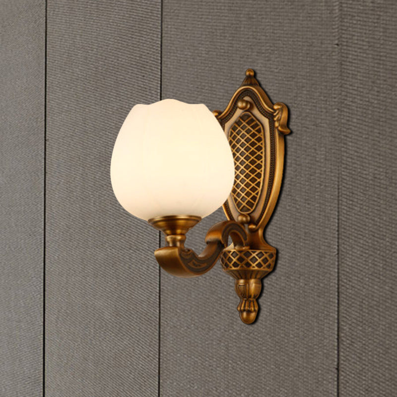 Vivolux | Bowl Witte Glas Wandlamp Vintage Stijl 1/2-Kop Slaapkamer Wand Sconces Licht in Messing