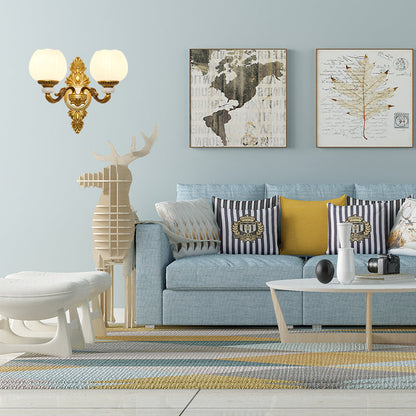 Vivolux | Vintage Style Globe Wandlamp Scone 1/2-Licht Melkglas en Metalen Wandlamp in Goud voor Corridor
