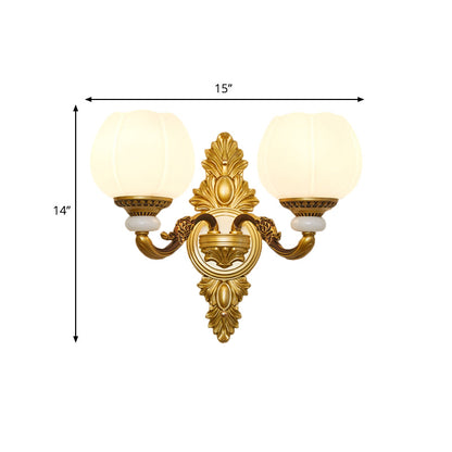 Vivolux | Vintage Style Globe Wandlamp Scone 1/2-Licht Melkglas en Metalen Wandlamp in Goud voor Corridor
