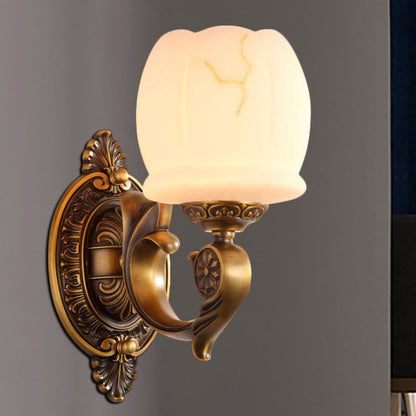 Vivolux | Globe witte glas wandlamp muurbevestigde lamp traditionele stijl 1/2-licht woonkamer wandlamp in goud