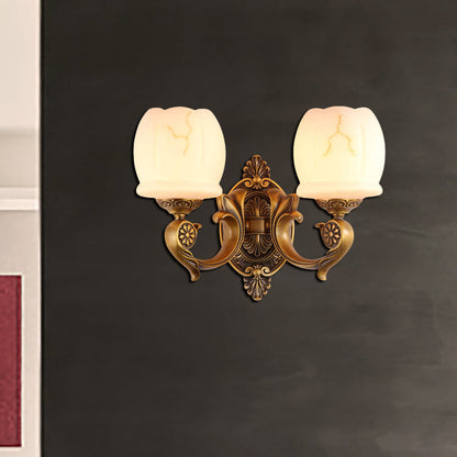 Vivolux | Globe witte glas wandlamp muurbevestigde lamp traditionele stijl 1/2-licht woonkamer wandlamp in goud