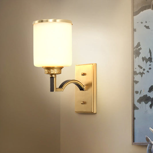 Vivolux | Zylindrische Milchglas Wandleuchte Traditioneller Stil 1/2-Licht Wohnzimmer Wandleuchte Beleuchtung in Gold