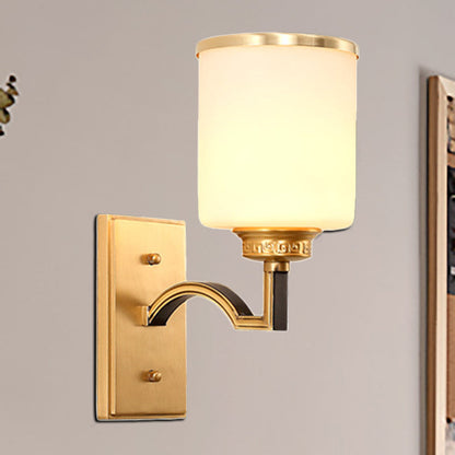 Vivolux | Zylindrische Milchglas Wandleuchte Traditioneller Stil 1/2-Licht Wohnzimmer Wandleuchte Beleuchtung in Gold