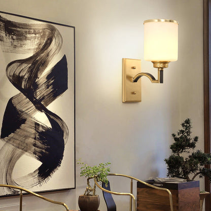 Vivolux | Zylindrische Milchglas Wandleuchte Traditioneller Stil 1/2-Licht Wohnzimmer Wandleuchte Beleuchtung in Gold