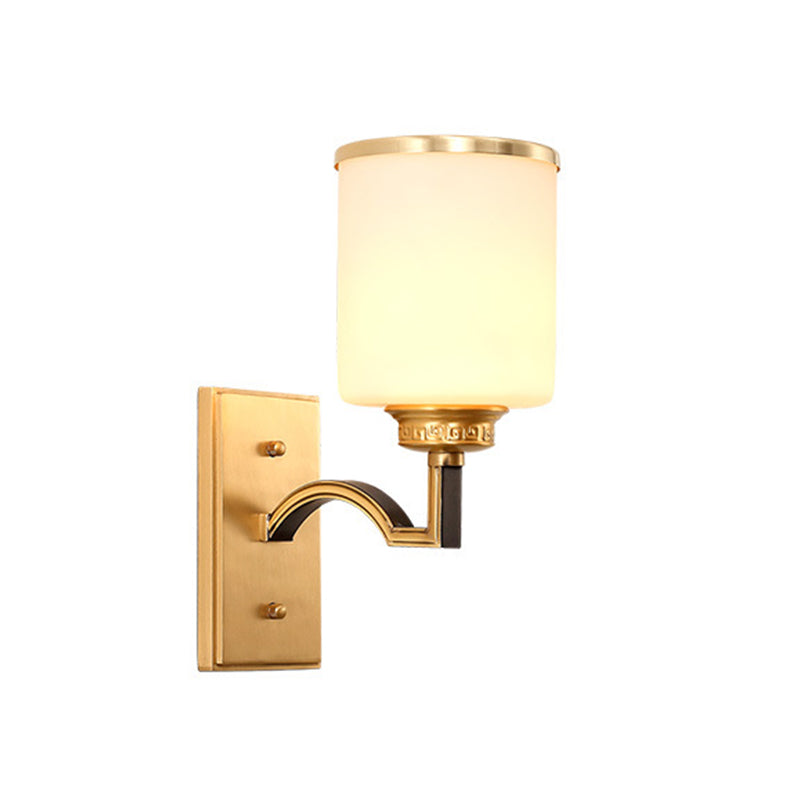 Vivolux | Zylindrische Milchglas Wandleuchte Traditioneller Stil 1/2-Licht Wohnzimmer Wandleuchte Beleuchtung in Gold
