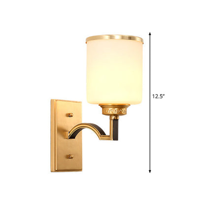 Vivolux | Zylindrische Milchglas Wandleuchte Traditioneller Stil 1/2-Licht Wohnzimmer Wandleuchte Beleuchtung in Gold