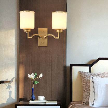 Vivolux | Zylindrische Milchglas Wandleuchte Traditioneller Stil 1/2-Licht Wohnzimmer Wandleuchte Beleuchtung in Gold