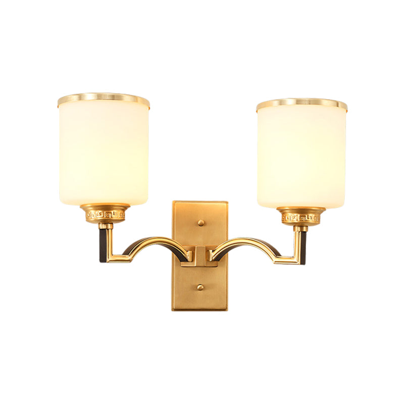 Vivolux | Zylindrische Milchglas Wandleuchte Traditioneller Stil 1/2-Licht Wohnzimmer Wandleuchte Beleuchtung in Gold