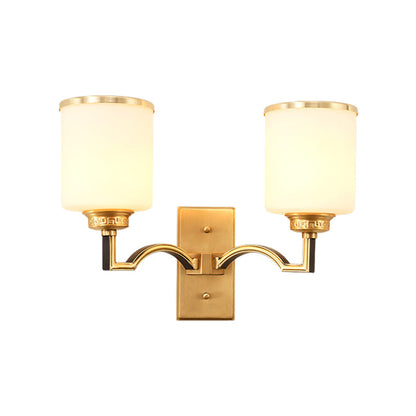 Vivolux | Zylindrische Milchglas Wandleuchte Traditioneller Stil 1/2-Licht Wohnzimmer Wandleuchte Beleuchtung in Gold