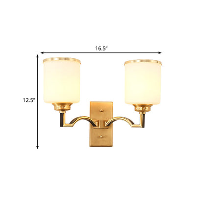 Vivolux | Zylindrische Milchglas Wandleuchte Traditioneller Stil 1/2-Licht Wohnzimmer Wandleuchte Beleuchtung in Gold