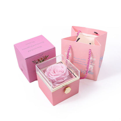 [Ideales Geschenk] Ewige Rosenbox - Mit gravierter Halskette & künstlicher Rose